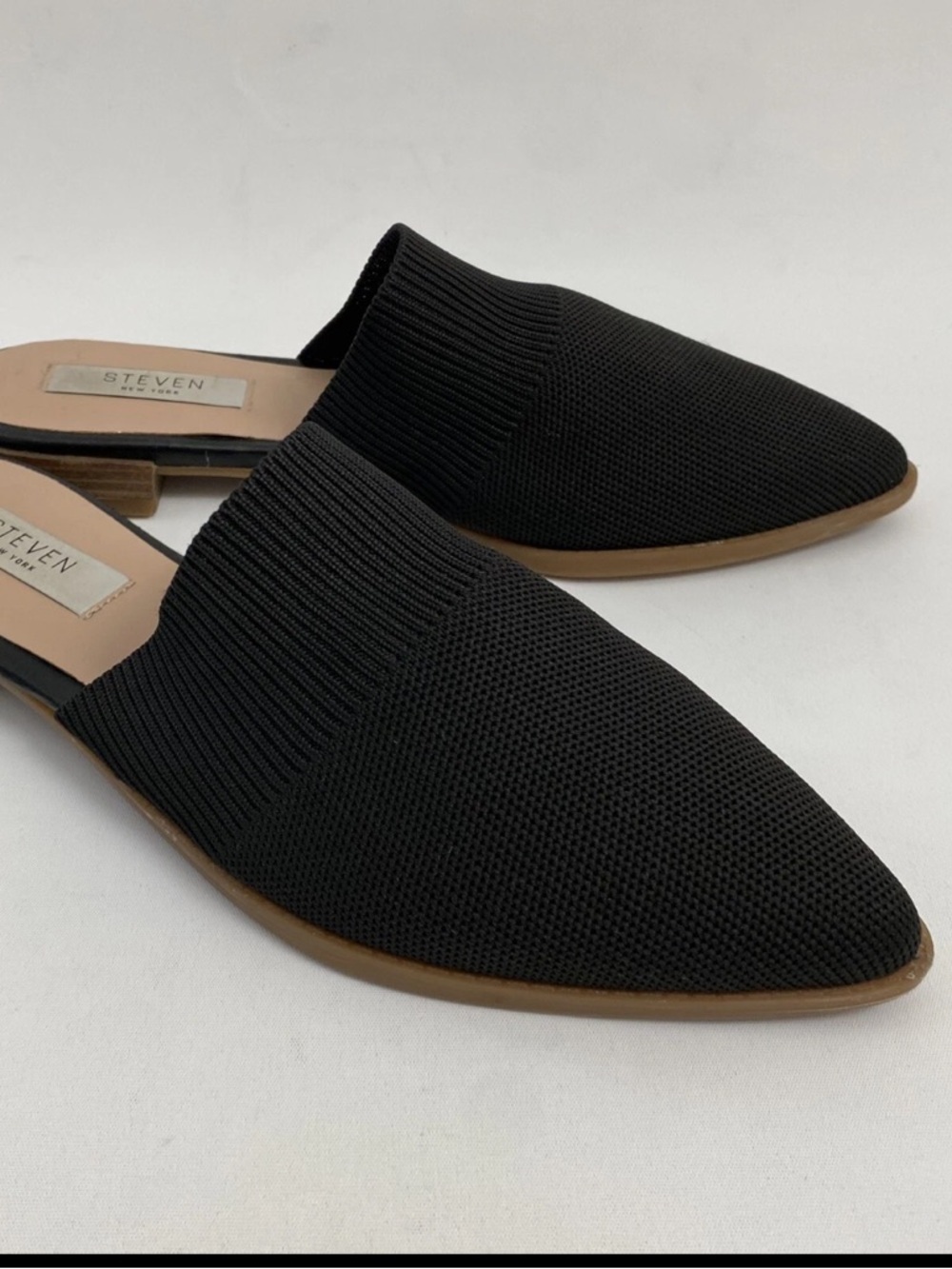 STEVEN New York Black Knit Mule Slip-On Flats 7.5 Black